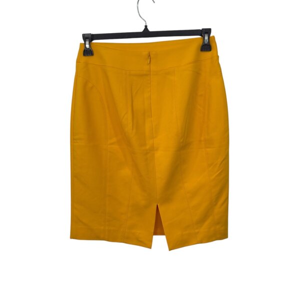 Express Womens Yellow Pencil Skirt SZ 8 Stretch Blend Back Zipper Office Casual - Picture 2 of 9